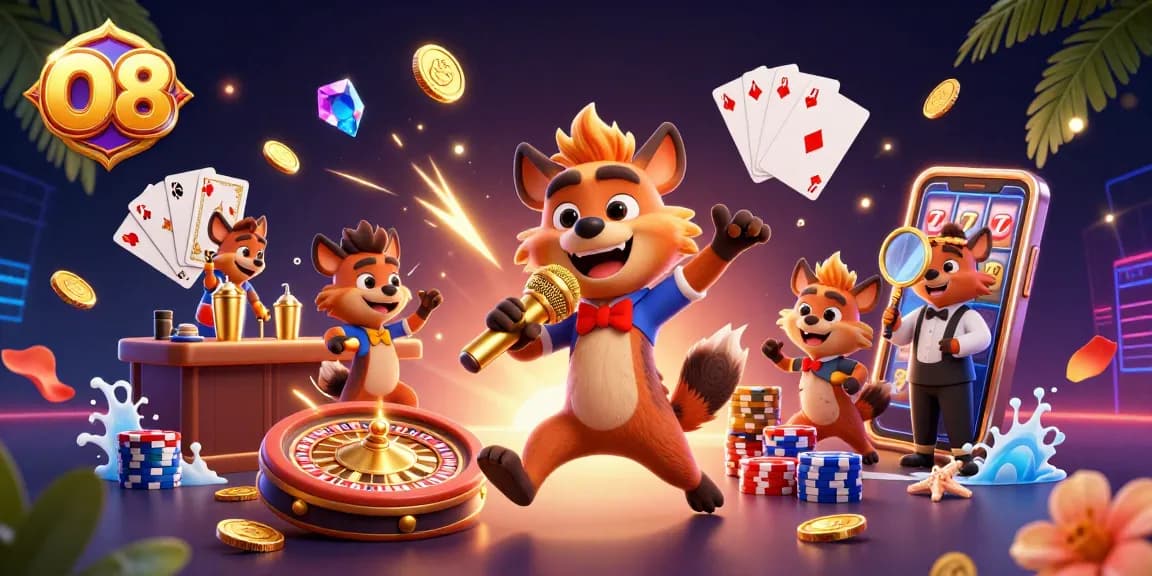 Engage in a laughter-filled night at O8's comedy casino with dynamic hyenas entertaining and winning.