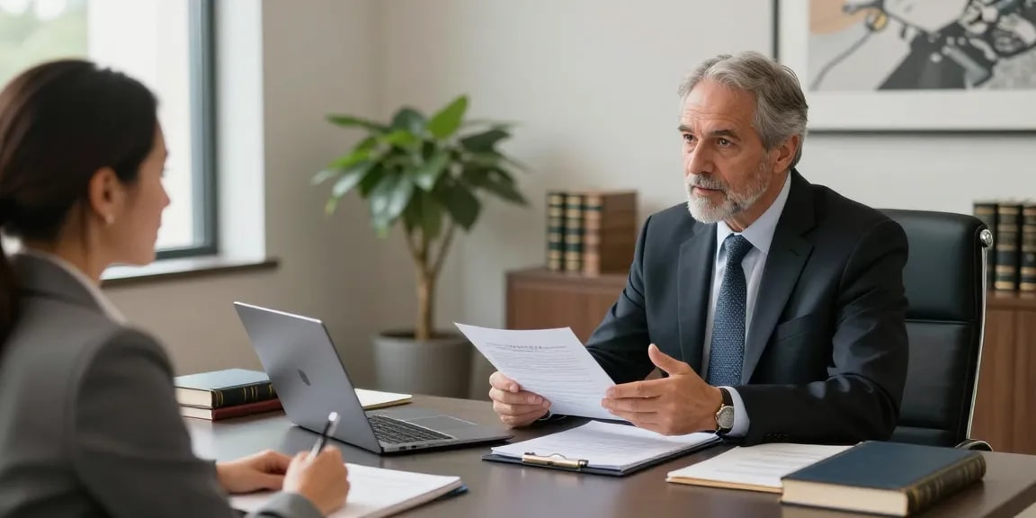 Senior lawyer consulting a client at Valken Legal for clear legal guidance.