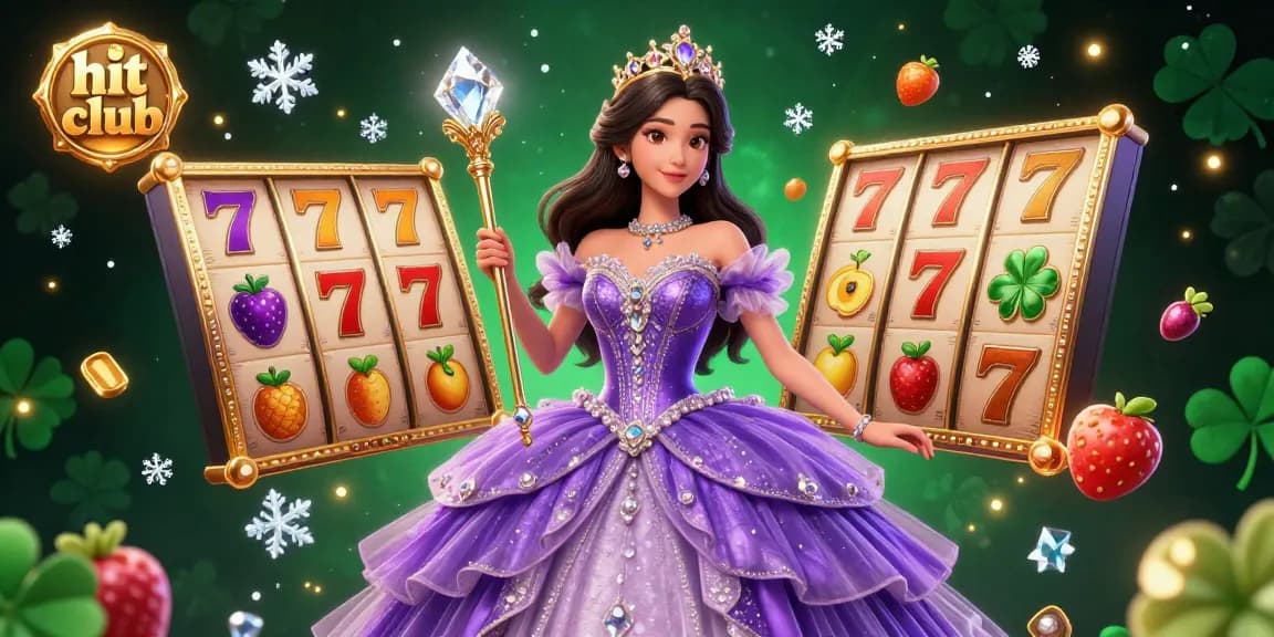 Experience the thrill of hit club with exciting slot reels and jackpots in this vibrant 3D illustration.