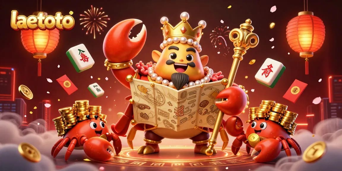 laetoto showcases a vibrant 3D illustration featuring a golden crab emperor amidst lively elements, perfect for an exciting casino experience.