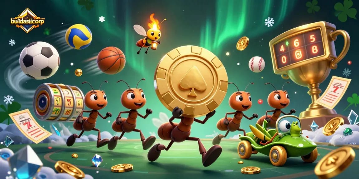 buildasiacorp showcases a heist scene with cartoon ants and casino elements for thrilling gaming