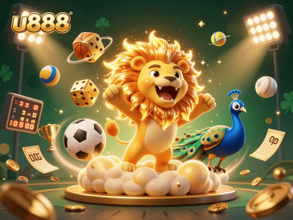 Experience thrilling gaming at u888 with a vibrant 3D cartoon scene filled with dynamic sports elements and stunning visuals.