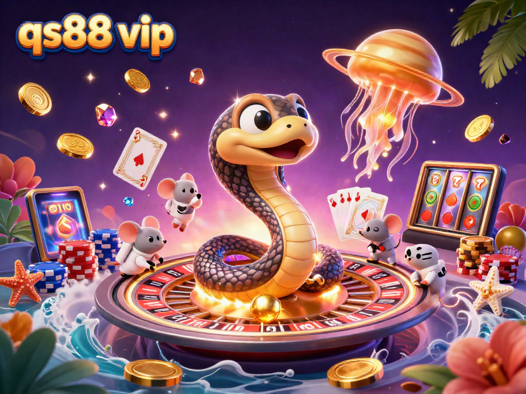 Experience qs88 vip gaming with astronaut mice betting in a cosmic casino scene featuring vibrant 3D elements.
