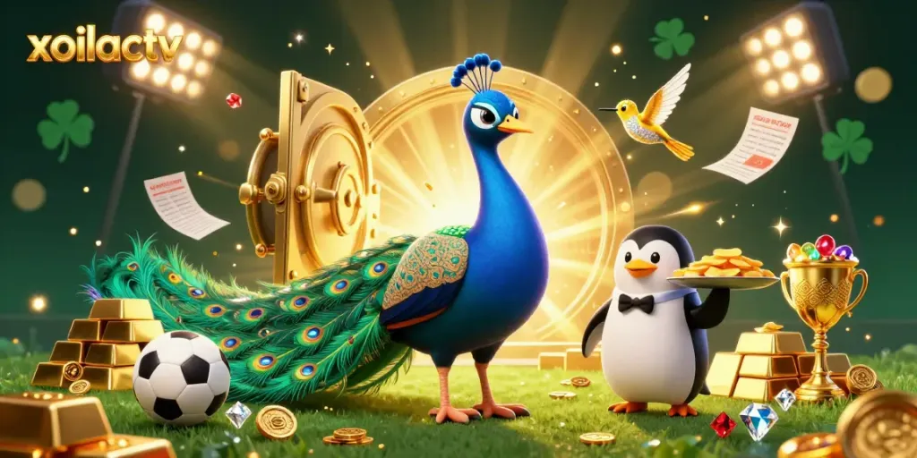 Experience sports betting excitement with xoilactv in a vibrant 3D digital casino scene.