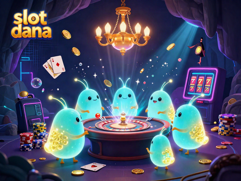 Gambarkan pengalaman bermain slot dana dengan sinar bioluminescent dari cacing glowworm di kasino gua yang meriah.