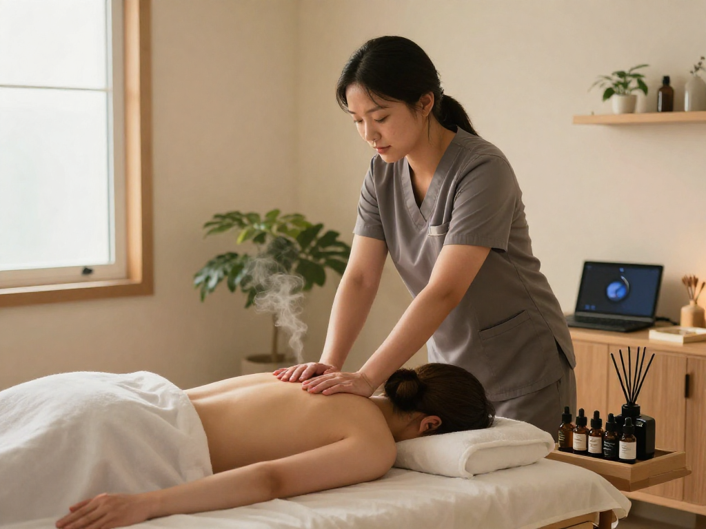 Experience the calming 시흥출장마사지 service in a serene home setting, showcasing a soothing massage environment.