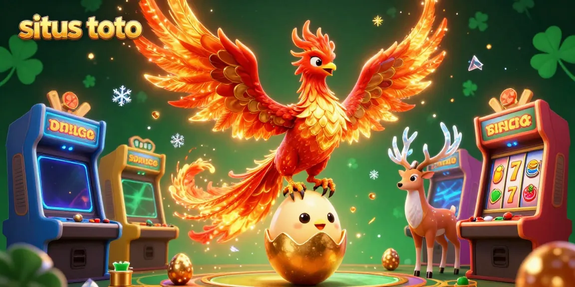 Situs toto showcasing vibrant casino experience with a phoenix and baby phoenix hatching in a dynamic scene.