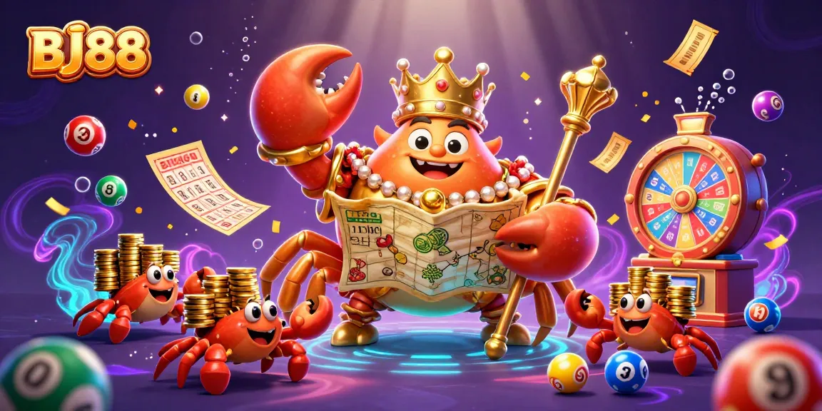 Bettors engage with vibrant lottery elements in a BJ88-inspired scene filled with excitement and detail.