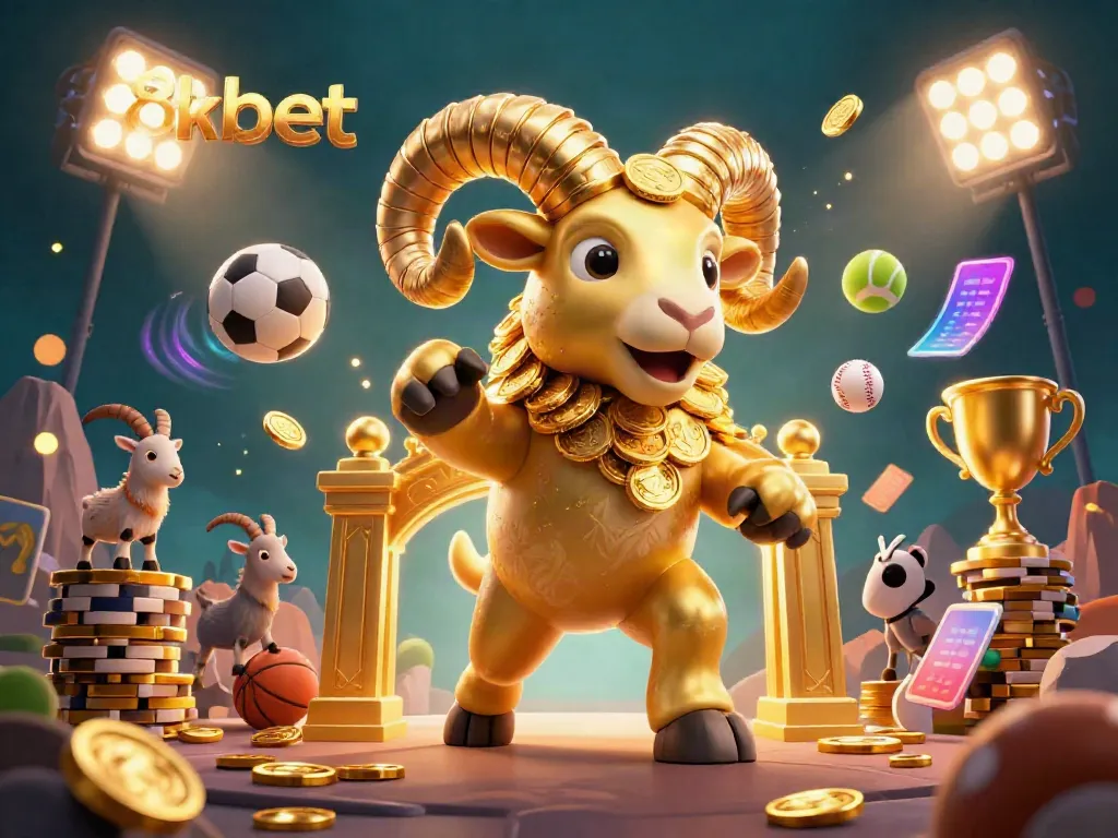 Engaging illustration showcasing 8xbet's vibrant casino experience with elements like sports balls and trophies.
