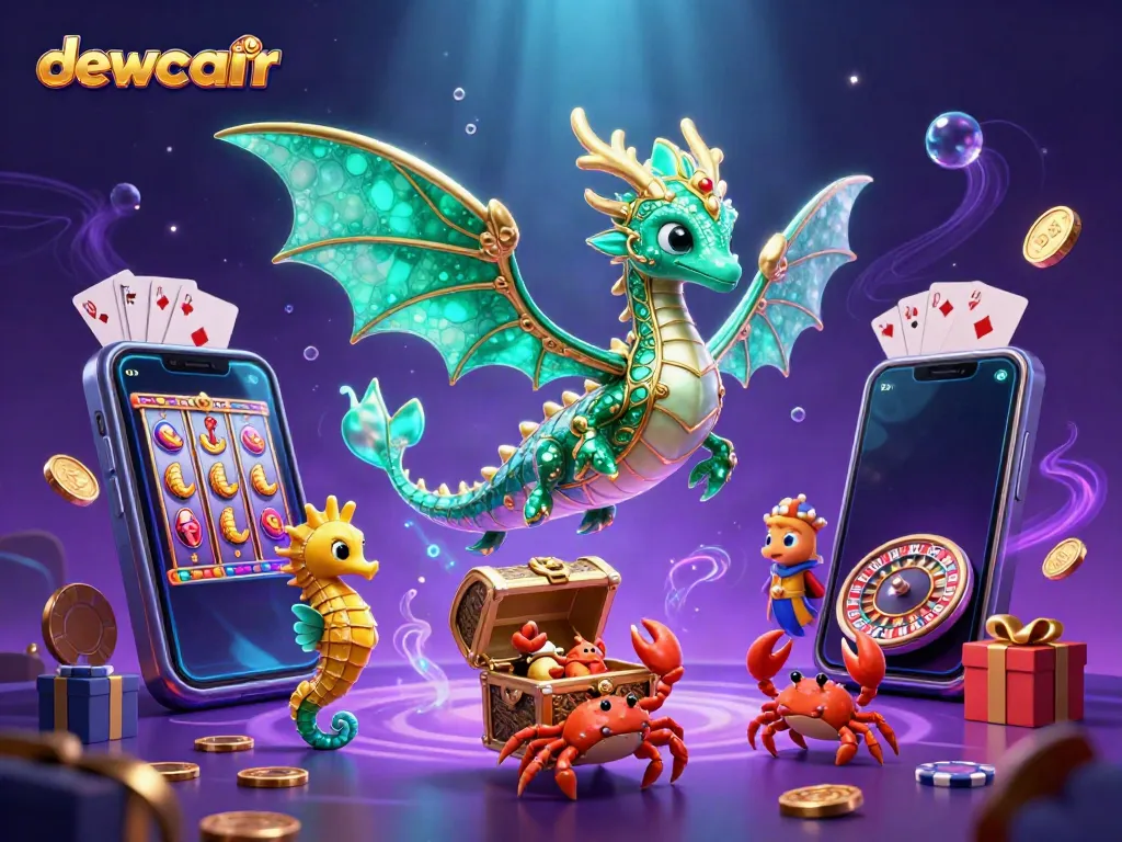 Experience thrilling gameplay with dewacair as a vibrant sea dragon and dynamic casino elements sparkle in this digital masterpiece.