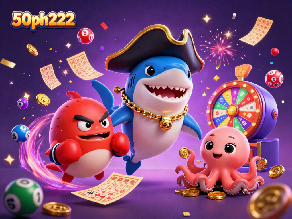 Engage with exciting games at 50ph222 as colorful lottery balls bounce around the pirate shark and friends.