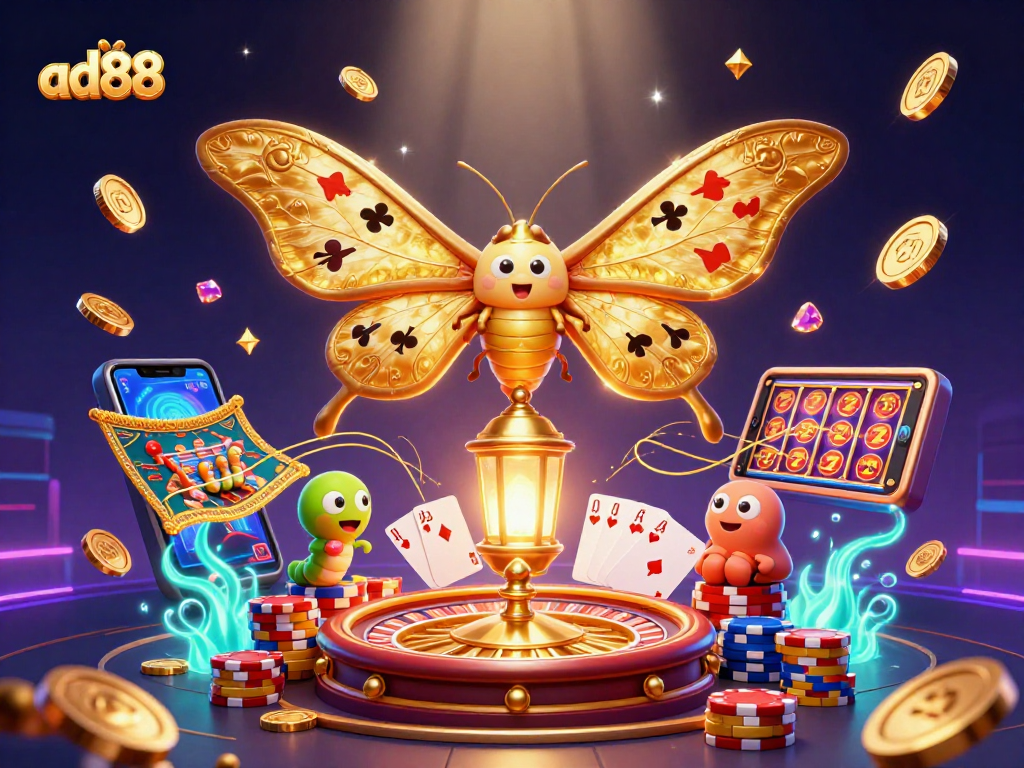 Spin with ad88: Vibrant 3D illustration showcasing a luxurious casino atmosphere.