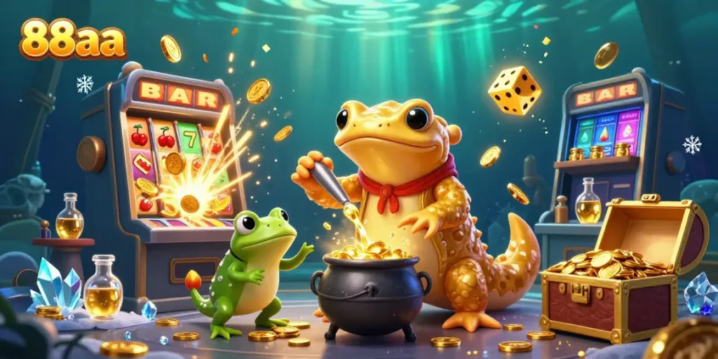 Experience the excitement of 88aa with golden coins, jackpots, and captivating casino elements.