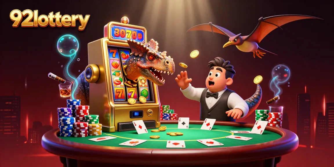 92lottery jackpot scene with a pachycephalosaurus and casino elements in colorful 3D