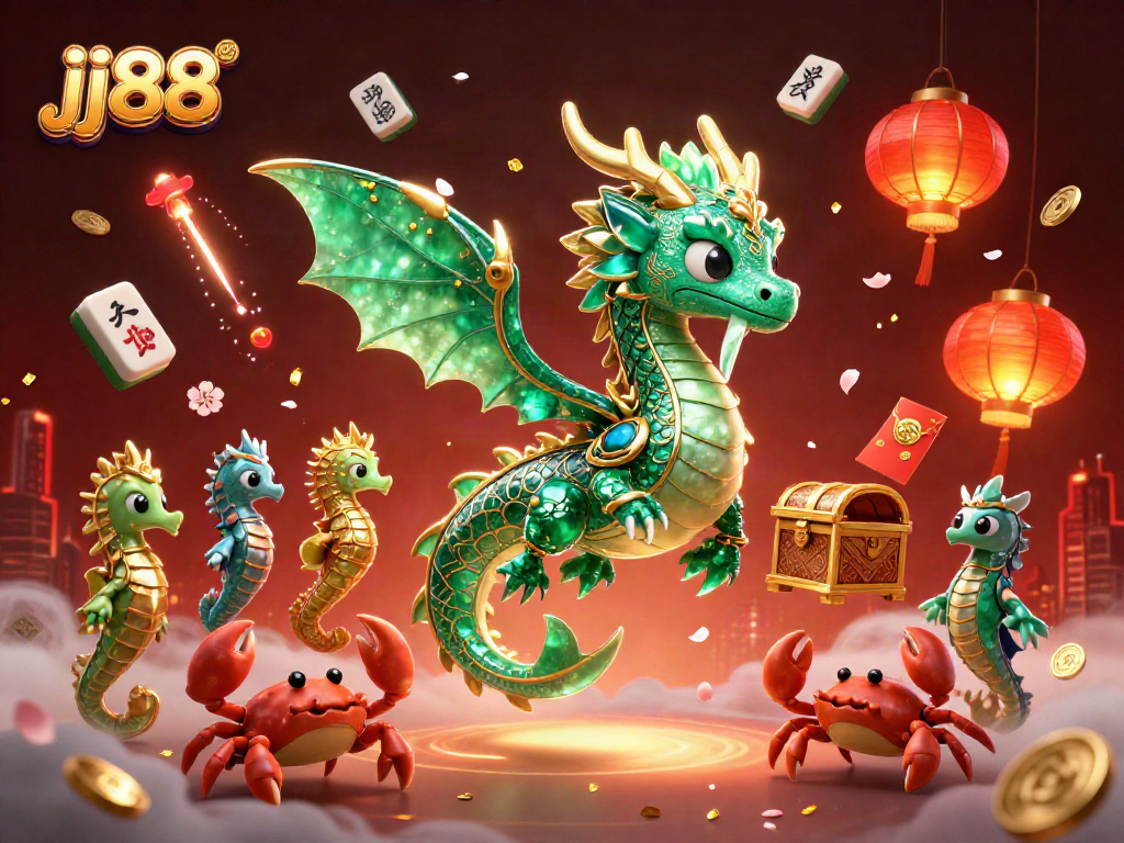 Engage with the vibrant world of jj88 featuring a mystical sea dragon and dynamic casino elements.
