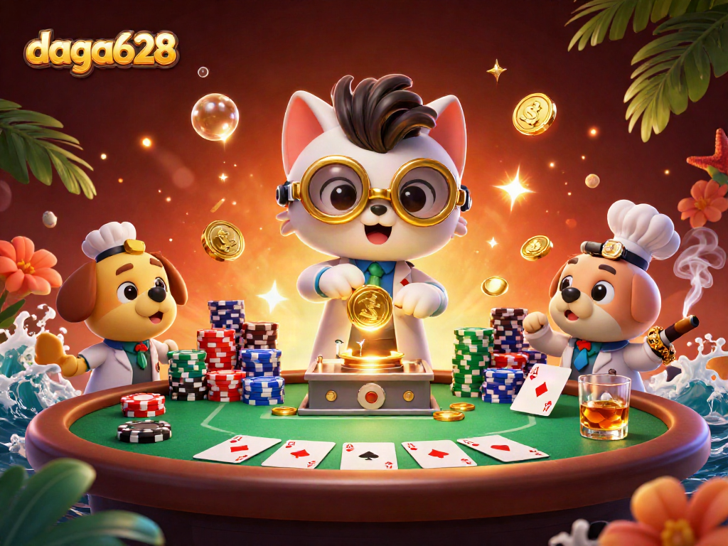 Engage in thrilling games at daga628 with velvety poker tables and vibrant stacks of chips.