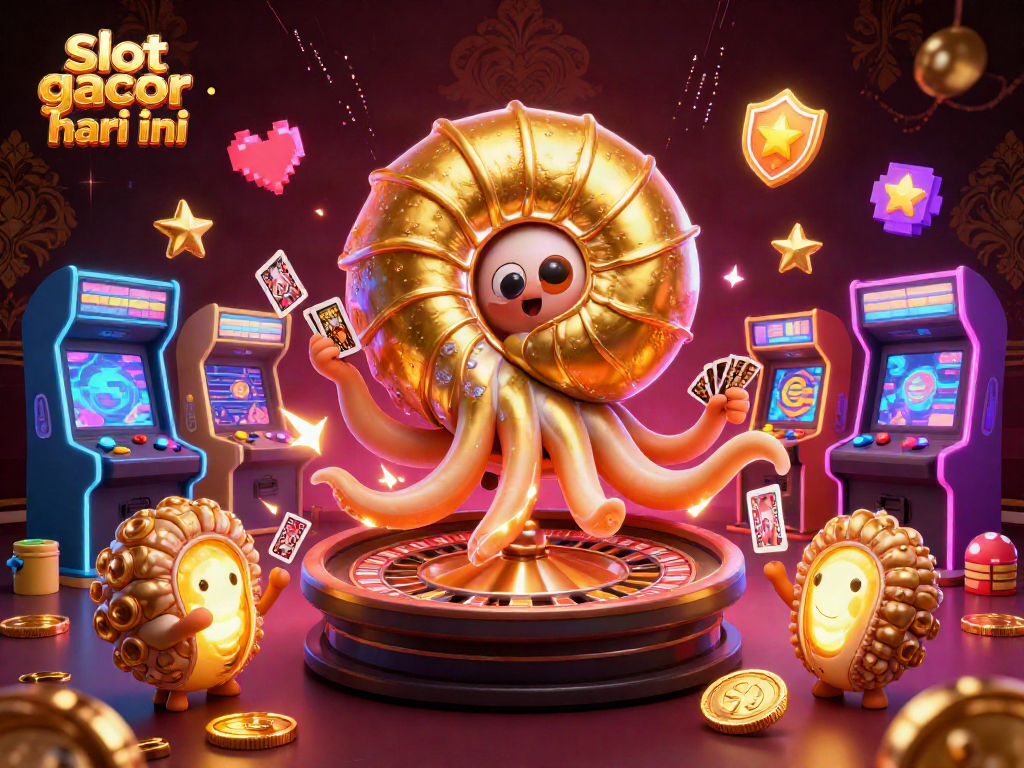 Experience the thrill of slot gacor hari ini with a vibrant casino scene featuring a golden nautilus roulette wheel.