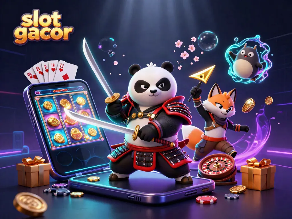 Experience exciting wins with slot gacor as a samurai panda faces challenges in a colorful casino world.