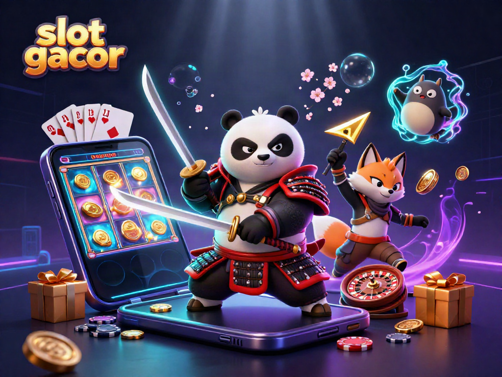 Experience exciting wins with slot gacor as a samurai panda faces challenges in a colorful casino world.