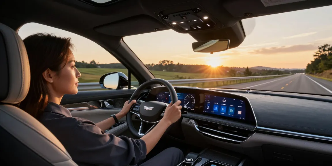 Driver in Cadillac Lyriq on a scenic highway showcases driving modes, exploring do the driving modes in cadillac lyriq offer different ranges or battery usages?