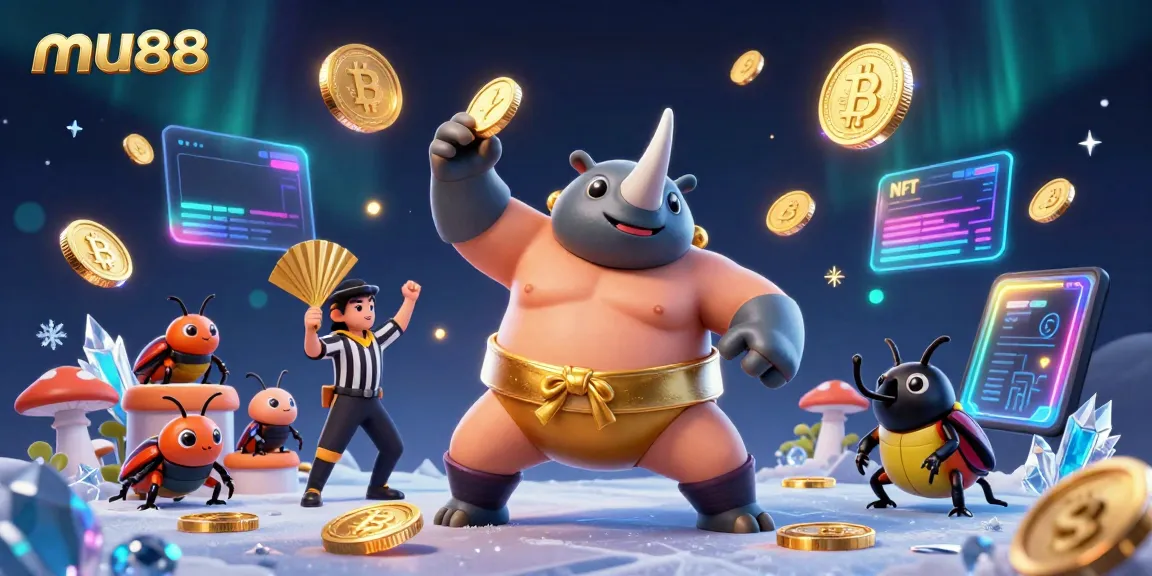 Experience thrilling gaming action with mu88 featuring cartoon beetle champions amidst golden coins.