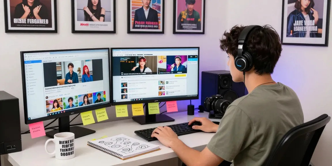 Bokep viral Indonesia content creator at a vibrant blogging workspace surrounded by trending video analytics.