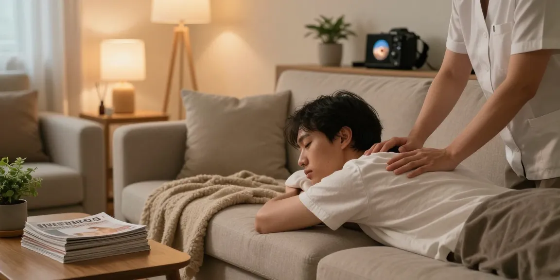 Relaxing atmosphere of 출장안마 service in a cozy home setting, showcasing professional therapist and soothing ambiance.