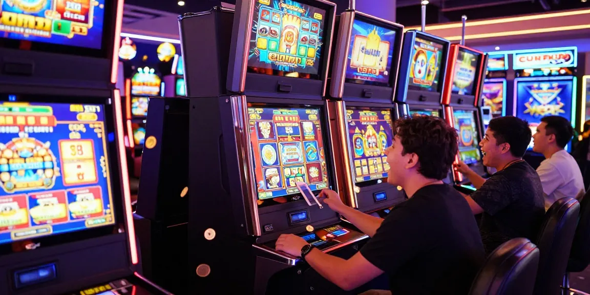 Player enjoying judi slot online amidst vibrant games and exciting atmosphere.