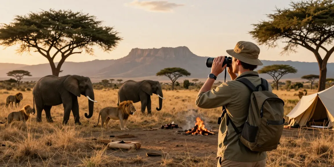 NAGA2000 traveler observing wildlife at Kidepo Valley during sunset
