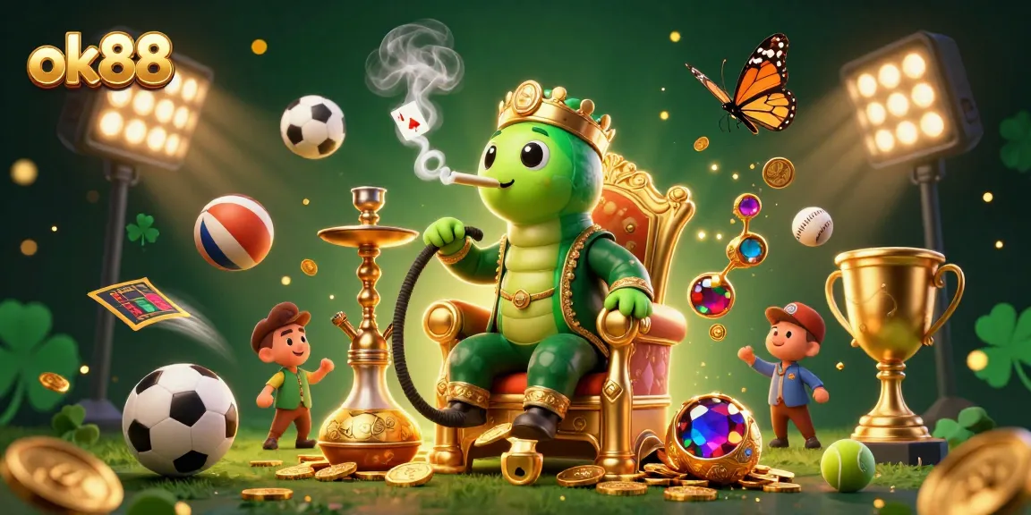 Celebrate gaming wins with ok88 in this dynamic 3D casino illustration filled with action!