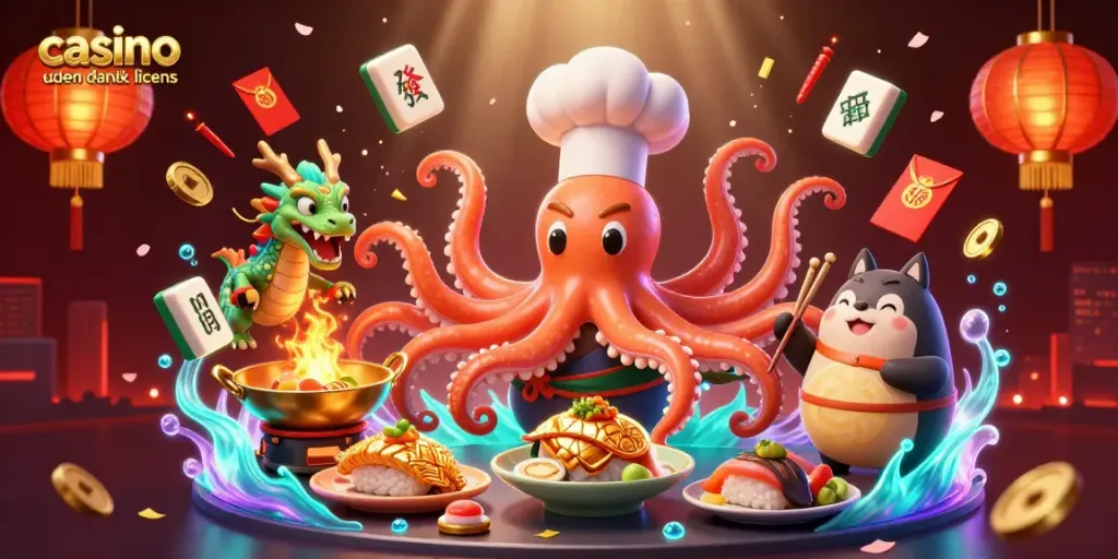 Experience the thrill of casino uden dansk licens with playful characters creating a vibrant casino atmosphere.