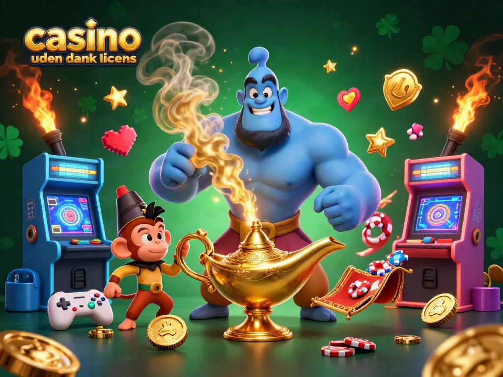 Experience the thrill of casino uden dansk licens in this vibrant 3D gambling illustration.