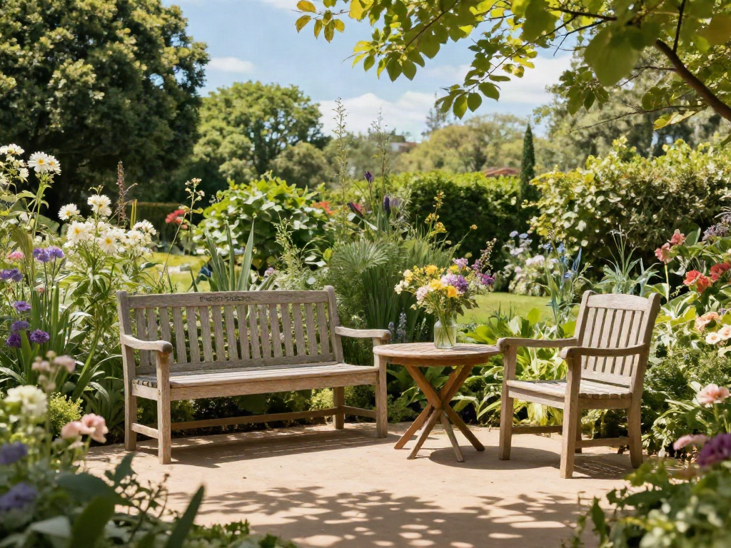 Enjoying Charles Taylor Garden Seating amid a vibrant garden setting