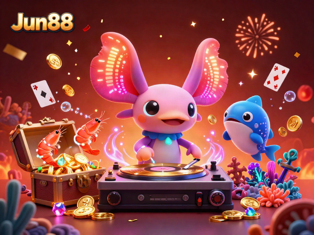 Engage in exciting casino fun at Jun88 with vibrant underwater DJ scene and festive decorations.