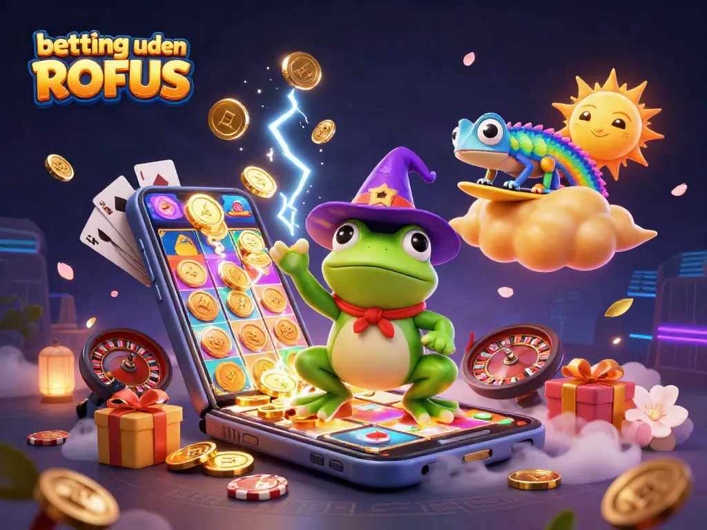 Engage in betting uden ROFUS with a vibrant scene of gold coins, playful characters, and thrilling game elements.