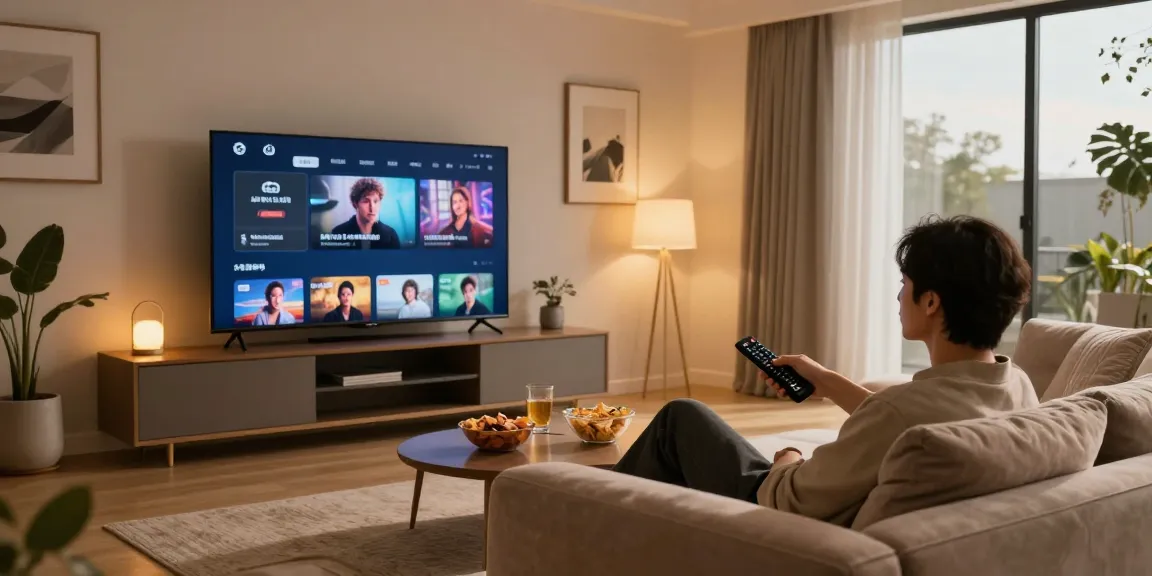 Home entertainment setup showcasing https://av66th.com/ with a person watching adult films in a stylish lounge.