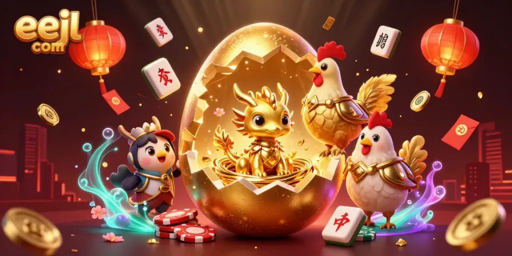 Engage with eejl com's captivating gaming world, featuring a golden dragon amidst poker chips.