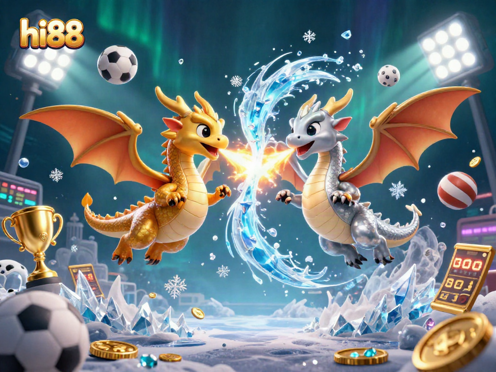 Experience dynamic gameplay with hi88 as twin dragons battle in an exciting sports-themed illustration.