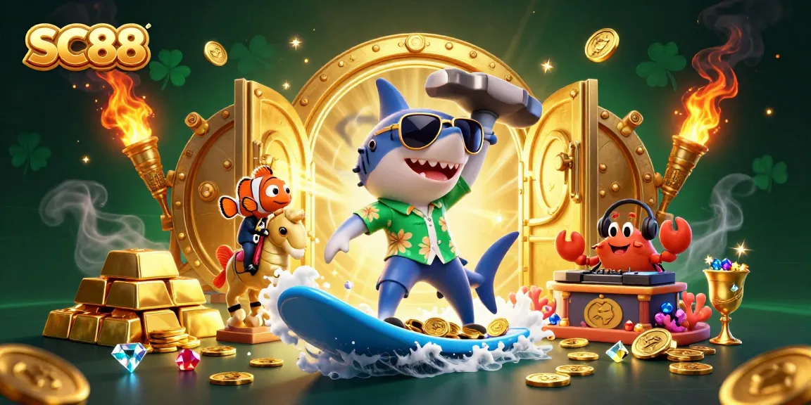 Experience thrilling gameplay with SC88 featuring vibrant 3D characters amidst gold coins and treasures.