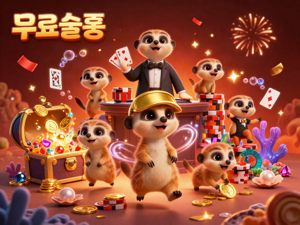 Experience the excitement of 무료슬롯 with lively meerkats running a dynamic casino in a vibrant underwater setting.