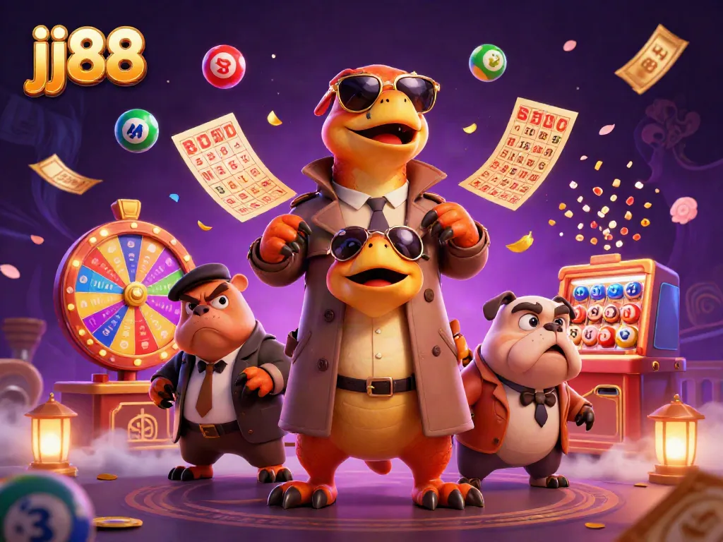 Experience the excitement of jj88 with playful raptors sneaking into a vibrant casino scene.