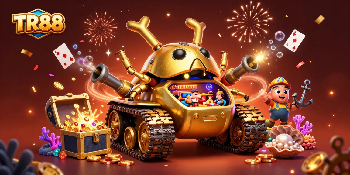 Experience the excitement of TR88's gaming adventures inside their unique golden beetle casino tank.
